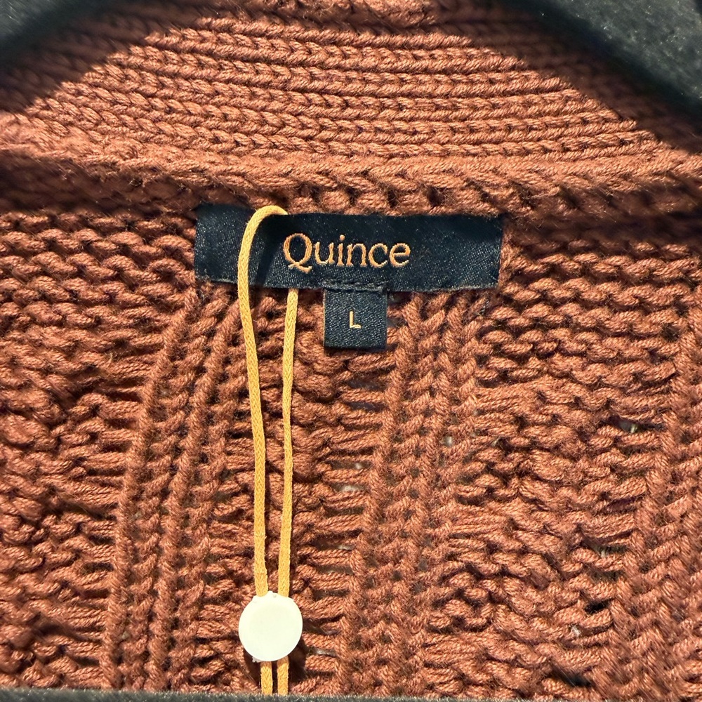 Quince 100% Organic Cotton Oversized Cable Knit Cardigan Redwood Brown Large - Picture 7 of 10